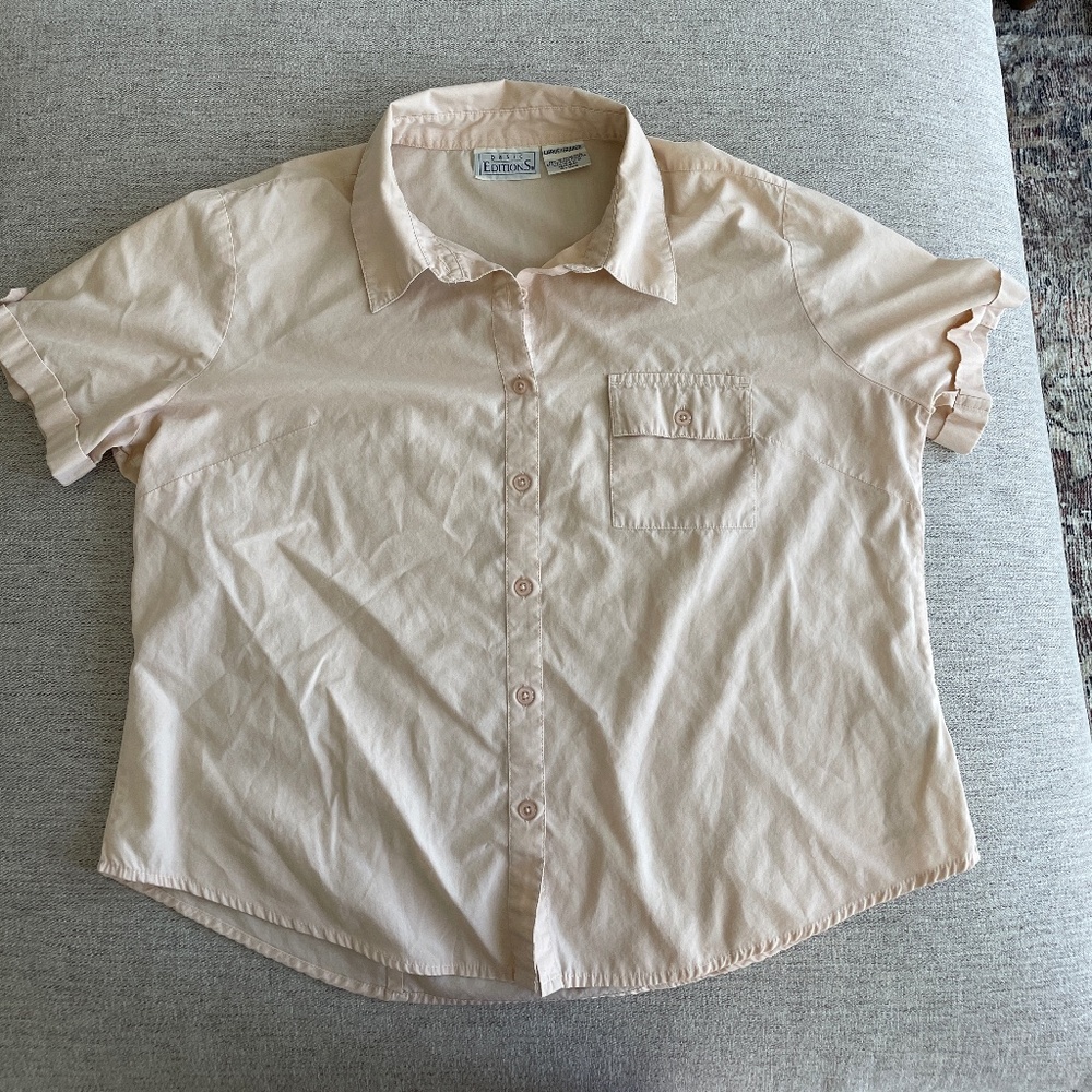 light off white button down short sleeve boxy shirt 90s